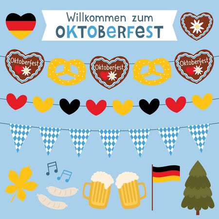Oktoberfest vector welcome banners and decoration setのイラスト素材