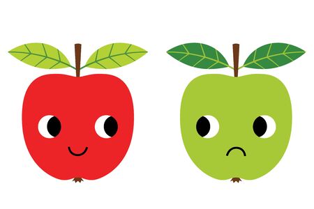 Happy and unhappy apples, cartoon vector illustrationの写真素材