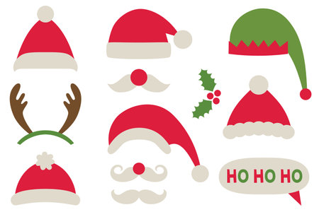 Christmas party photo booth props - Santa and elf hats, deer antlersのイラスト素材