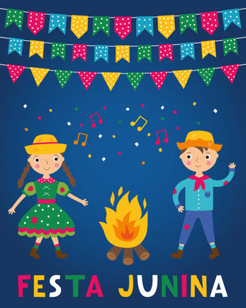 Festa Junina, Brazil June party, vector posterのイラスト素材