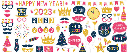 New Year 2023 vector party props set