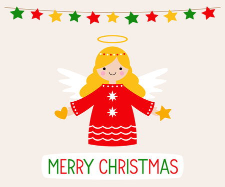 Christmas vector greeting card with an angelのイラスト素材