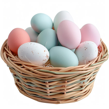 A basket full of pastel eggs, Easter decorationの素材