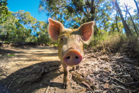 Close up of a running pigの素材