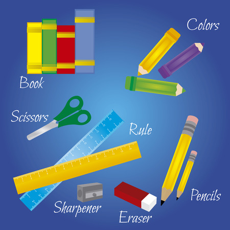 abstract school objects on a blue backgroundのイラスト素材