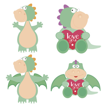 abstract cute dinosaurs on a white backgroundのイラスト素材