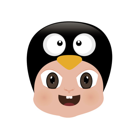 abstract baby face with a pinguin mask on a white backgroundのイラスト素材