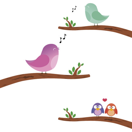 abstract cute birds on a white backgroundのイラスト素材