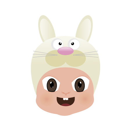 abstract baby face with a rabbit mask on a white backgroundのイラスト素材