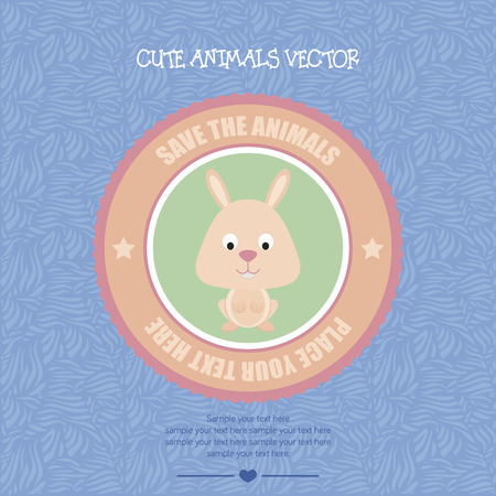 Colored background with an isolated label with a cute animal. Vector illustrationのイラスト素材