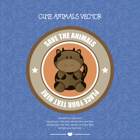Colored background with an isolated label with a cute animal. Vector illustrationのイラスト素材