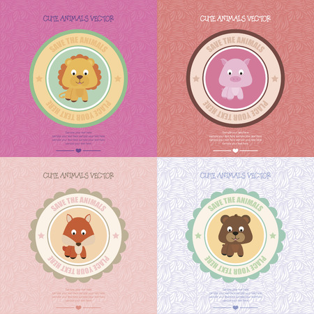 Set of backgrounds with isolated labels and a cute animals. Vector illustrationのイラスト素材