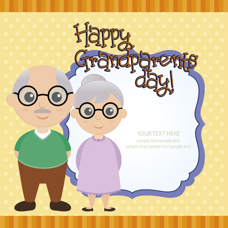 a colored background with a pair of grandparents and textのイラスト素材