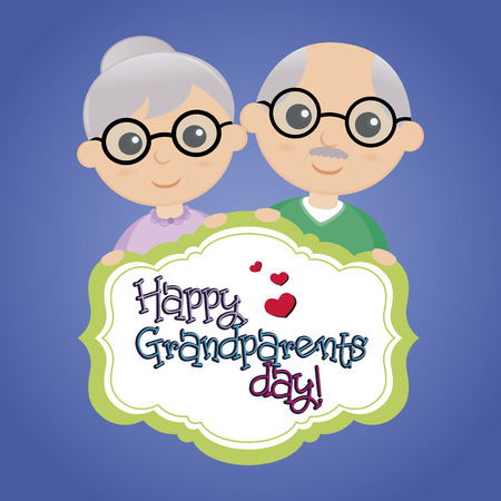 a colored background with a pair of grandparents and textのイラスト素材