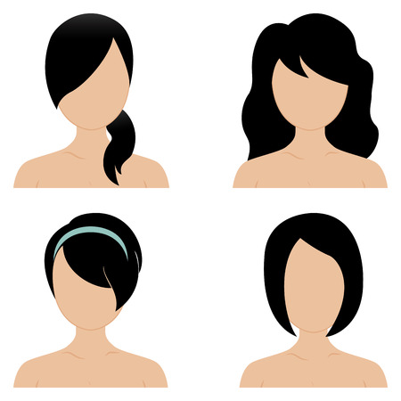 a set of abstract profiles of women on a white backgroundのイラスト素材