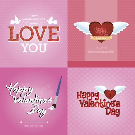 Set of backgrounds with text and hearts for valentine's day. Vector illustrationのイラスト素材
