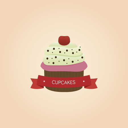 Isolated cupcake and text on a colored background. Vector illustrationのイラスト素材