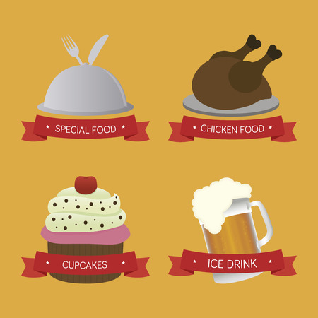 Set of menu icons with text on a yellow background. Vector illustrationのイラスト素材