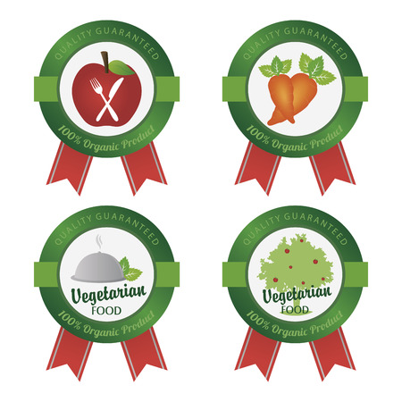 Set of labels with text for vegetarian food. Vector illustrationのイラスト素材