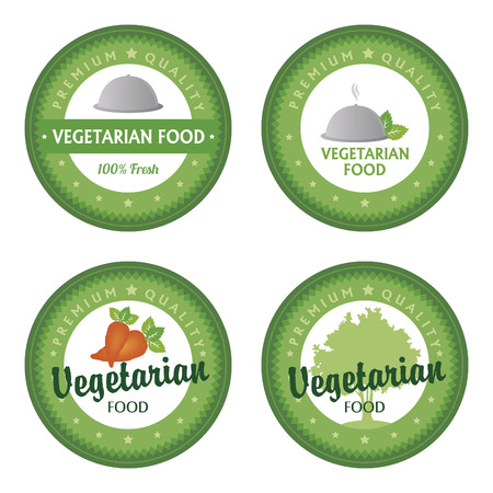 Set of labels with text for vegetarian food. Vector illustrationのイラスト素材