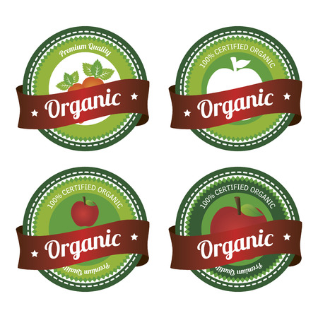 Set of labels with text for organic products. Vector illustrationのイラスト素材