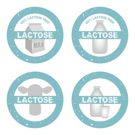 Set of labels with text and lactose free products. Vector illustrationのイラスト素材