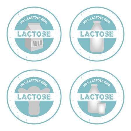 Set of labels with text and lactose free products. Vector illustrationのイラスト素材