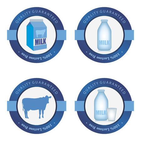Set of labels with text and lactose free products. Vector illustrationのイラスト素材