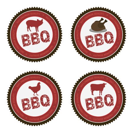 Set of labels with text and barbecue elements. Vector illustrationのイラスト素材