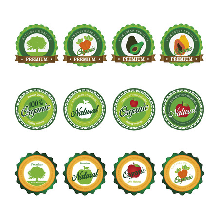 Set of organic product labels on a white background. Vector illustrationのイラスト素材