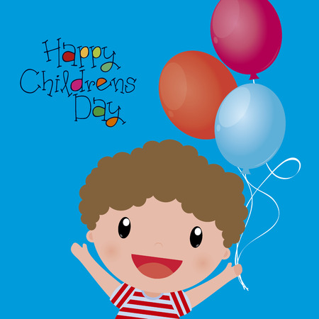 Happy boy on a blue background with text. Vector illustrationのイラスト素材