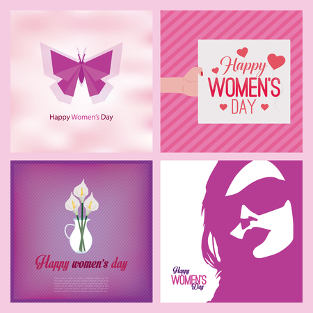Set of pink backgrounds with text and elements for women's dayのイラスト素材