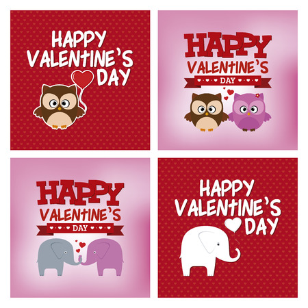 Set of colored backgrounds with text and animals for valentine's dayのイラスト素材