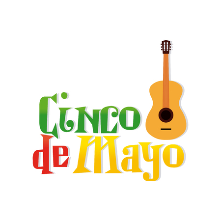 White background with text and a guitar for cinco de mayo celebrationsのイラスト素材