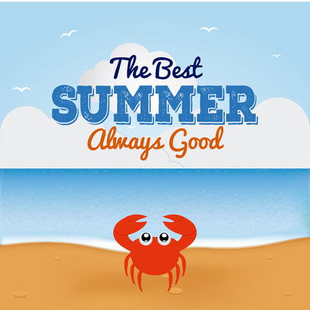 Isolated crab on a beach landscape with textのイラスト素材
