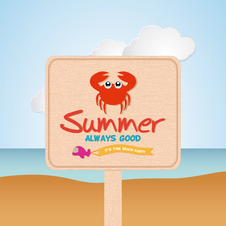 Isolated sign with text and a crab icon on a beach landscapeのイラスト素材