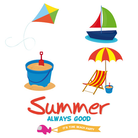 Set of different summer icons on a white background with textのイラスト素材