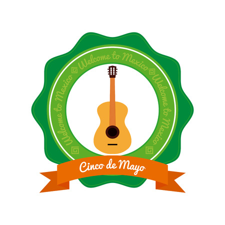 Isolated banner with a ribbon with text and a guitarのイラスト素材