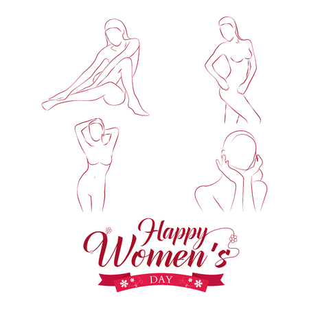 Set of silhouettes of women on a white background with textのイラスト素材