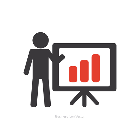 Isolated person icon with a board and a graph on a white backgroundのイラスト素材