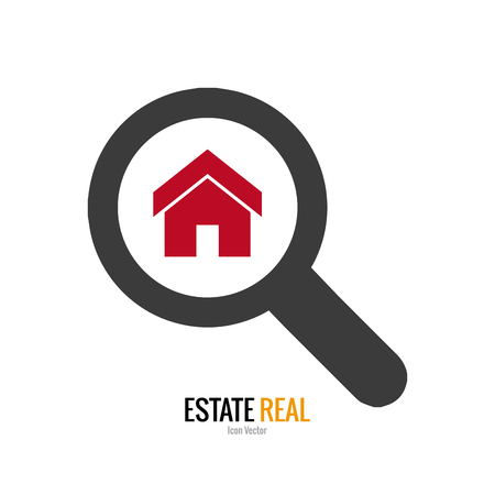 Isolated magnifying glass with a real estate icon on a white backgroundのイラスト素材