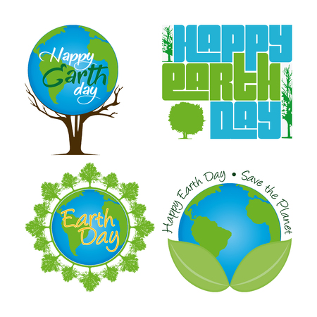 Set of different abstract illustrations with text for earth dayのイラスト素材