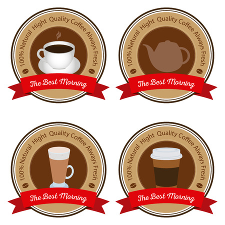 Set of brown banners with text and coffee icons on a white backgroundのイラスト素材