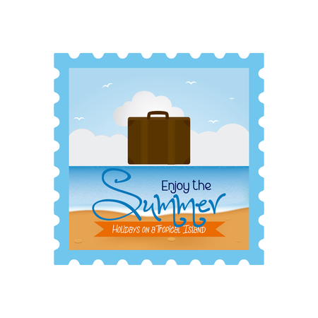 Isolated sticker with a travel bag and text on a white backgroundのイラスト素材