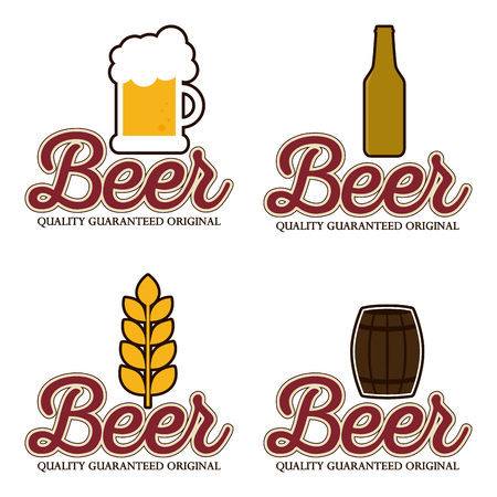 Set of different beer icons with text on a white backgroundのイラスト素材