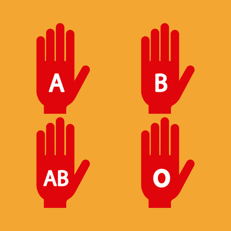 Set of silhouettes of hands with different types of blood on a colored backgroundのイラスト素材