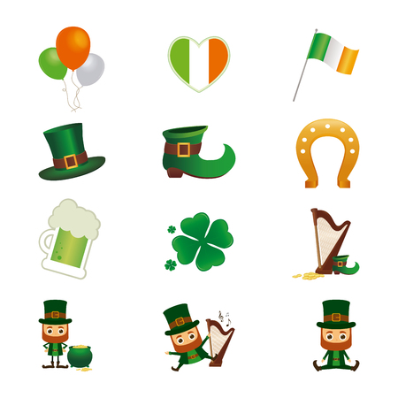Set of different saint patrick's day icons on a white backgroundのイラスト素材