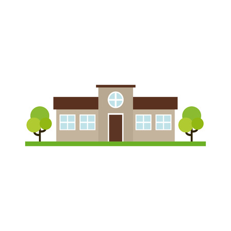 Isolated building with a pair of trees on a white backgroundのイラスト素材