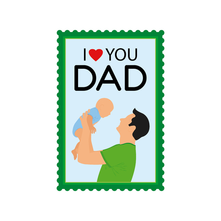 Isolated sticker with text and a dad holding his babyのイラスト素材