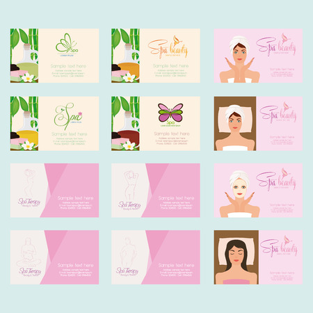 Set of different spa business cards on a colored backgroundのイラスト素材